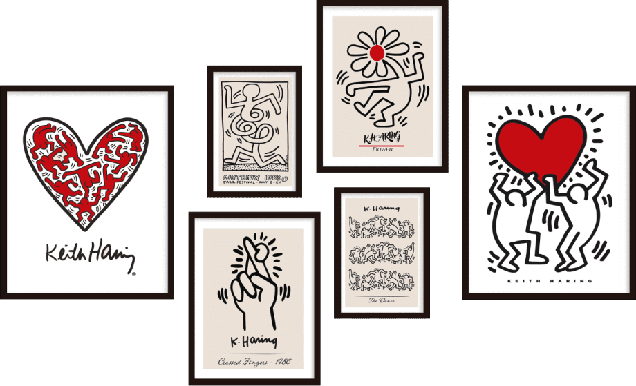 Galería de pared 6 cuadros Haring